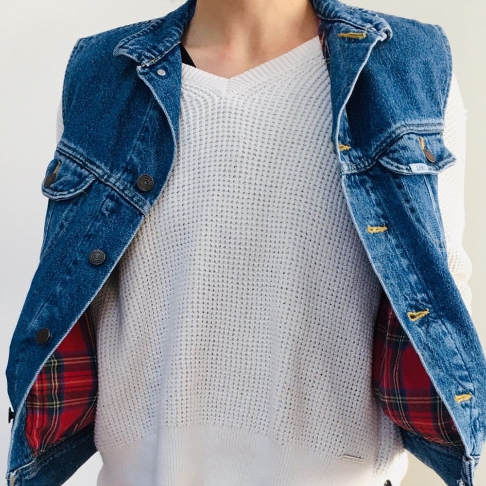Vintage Lee Denim Vest with plaid lining - Picture 2 of 8
